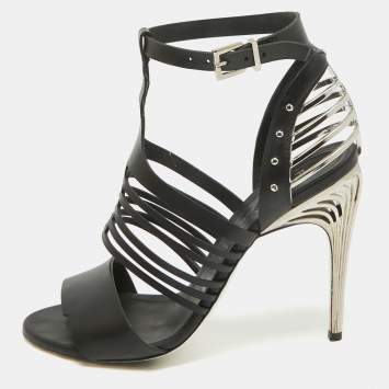 Pre Owned Fendi Black Leather Strappy Sandals Size 40