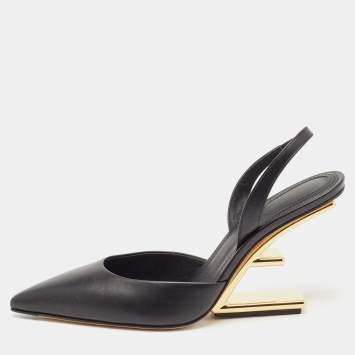 Pre Owned Fendi Black Leather Fendi First Slingback Pumps Size 38.5