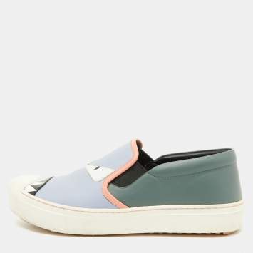 Pre Owned Fendi Multicolor Leather Monster Slip On Sneakers Size 38