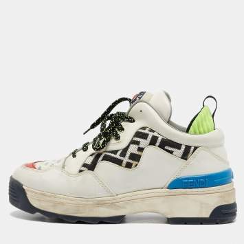 Pre Owned Fendi Multicolor Leather and Mesh T-Rex Low Top Sneakers Size 39