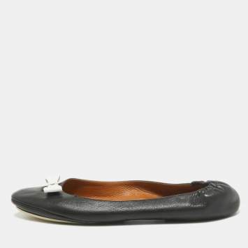 Fendi Black Leather Let's Dance Bow Ballet Flats Size 39