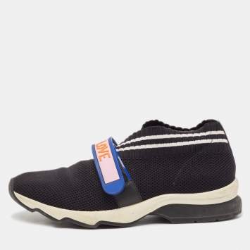 Pre Owned Fendi Black Knit Fabric Rockoko Low Top Sneakers Size 37