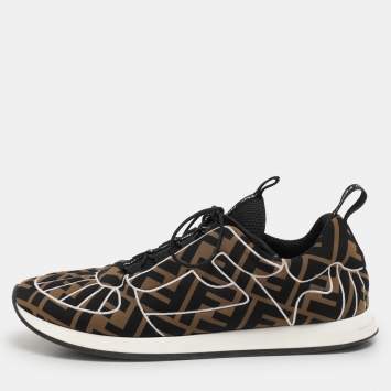 Pre Owned Fendi Brown/Black Zucca Fabric FFreedom Sneakers Size 37.5