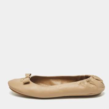 Fendi Beige Leather Let's Dance Bow Ballet Flats Size 39