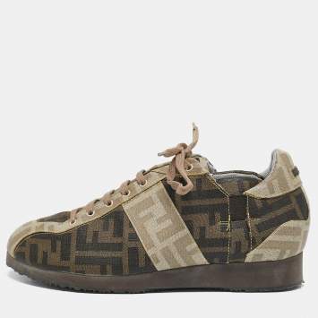 Pre Owned Fendi Brown Canvas FF Logo Lace Up Sneakers Size 38