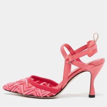 Pre Owned Fendi Pink FF Velvet Colibri Slingback Pumps Size 35