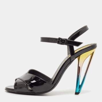 Pre Owned Fendi Black Patent Leather Ankle Strap Sandals Size 36.5