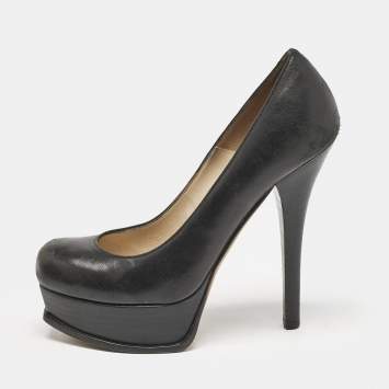 Pre Owned Fendi Black Leather Fendista Platform Pumps Size 38