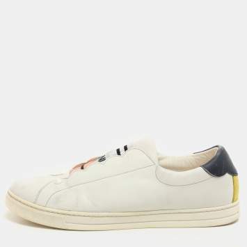 Pre Owned Fendi  Blue Leather Scalloped Logo Rockoko Slip On Sneakers Size 40
