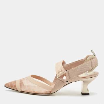 Pre Owned Fendi Beige Zucca Mesh and Fabric Colibri Pumps Size 41