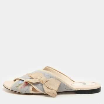 Fendi Multicolor Knit Fabric Criss Cross Bow Flat Slides Size 39