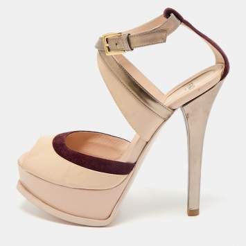 Pre Owned Fendi Multicolor Patent Leather and Suede Ankle Strap Sandals Size 37
