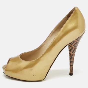 Fendi Gold Patent Leather Platform Pumps Size 37
