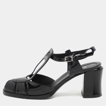 Fendi Black Patent Leather Chameleon Ankle Strap Sandals Size 36