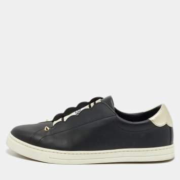 Pre Owned Fendi Black Leather Rockoclick Slip On Sneakers Size 39
