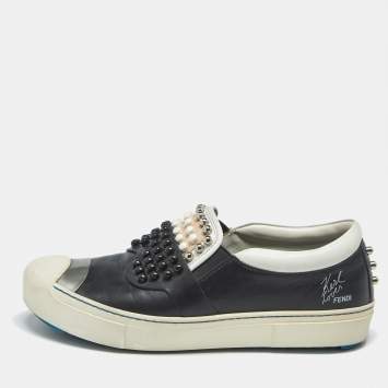 Pre Owned Fendi Multicolor Leather Studded Karlito Slip On Sneakers Size 39