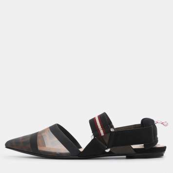 Pre Owned Fendi Multicolor Zucca Mesh and Leather Colibri Slingback Flats Size 36
