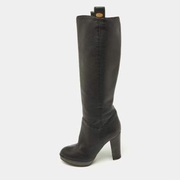 Fendi Black Leather Selleria Knee Length Boots Size 35