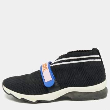 Pre Owned Fendi Black Knit Fabric Rockoko Slip On Sneakers Size 38
