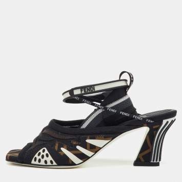 Fendi Black/Brown FF Neoprene and Mesh Freedom Patchwork Slingback Sandals Size 36