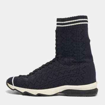 Pre Owned Fendi Black/White Knit Fabric Sock High Top Sneakers Size 39