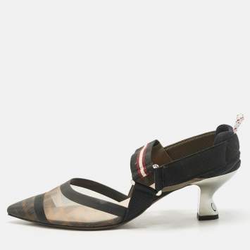 Pre Owned Fendi Black Zucca Mesh Colibri Slingback Pumps Size 40