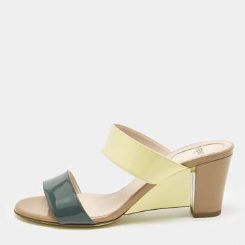 Pre Owned Fendi Multicolor Patent Leather Wedge Slide Sandals Size 37.5