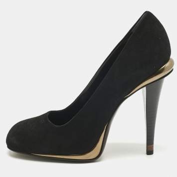 Pre Owned Fendi Black Suede Round Toe Pumps Size 40