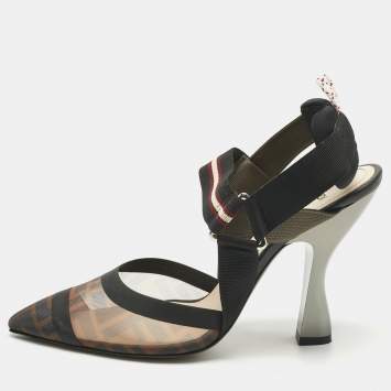 Pre Owned Fendi Multicolor Canvas and Leather Colibri Slingback Pumps Size 39