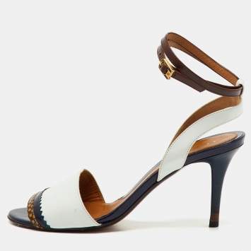 Pre Owned Fendi Multicolor Leather Ankle Wrap Sandals Size 38