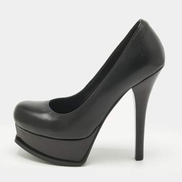 Pre Owned Fendi Black Leather Fendista Platform Pumps Size 35.5