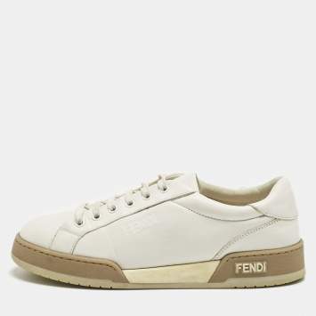 Pre Owned Fendi White Leather Lace Up Low Top Sneakers Size 39