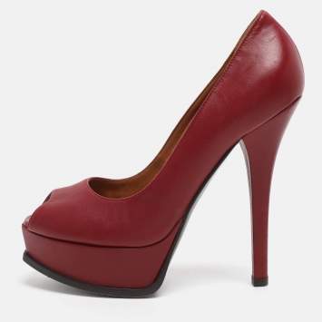 Pre Owned Fendi Red Leather Fendista Platform Pumps Size 38.5