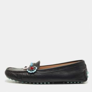 Pre Owned Fendi Black Leather Studded Flowerland Loafers Size 40