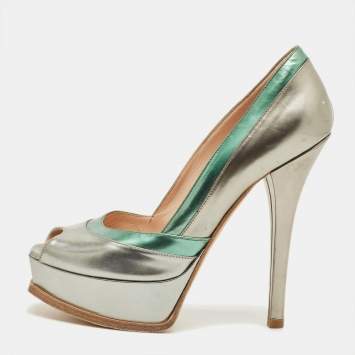 مملوكة مسبقًا Fendi Multicolor Leather Fendista Peep Toe Platform Pumps Size 39