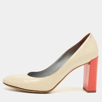 Pre Owned Fendi Cream/Orange Patent Leather Eloise Round Toe Pumps Size 40