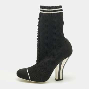 مملوكة مسبقًا Fendi Black Knit Fabric Rockoko Ankle Length Boots Size 37
