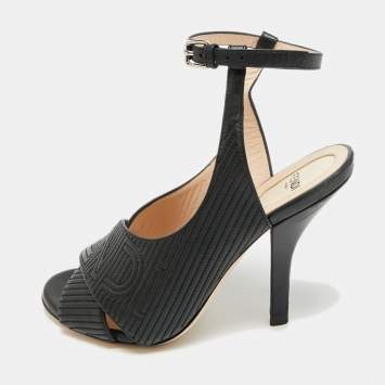 Pre Owned Fendi Size 37 Black Leather Ankle Strap Sandals