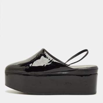 Pre Owned صندل فندي سحاب خلفي جلد لامع أسود منصة مقاس 39