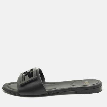 مملوكة مسبقًا Fendi Baguette Size 37 Black Leather Flat Slide