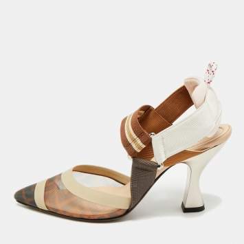 مملوكة مسبقًا Fendi Colibri Size 36 Brown Leather and PVC Slingback Pumps
