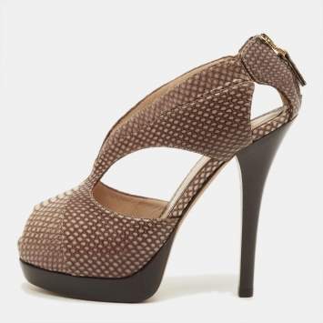 مملوكة مسبقًا Fendi Size 38 Beige Python Embossed Leather Open Toe Cut Out Booties