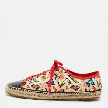 Pre Owned Fendi Junia Size 39 Multicolor Canvas Patent Leather Lace Up Sneakers