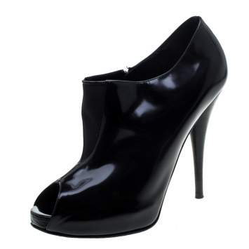 مملوكة مسبقًا Fendi Black Leather Peep Toe Platform Ankle Booties Size 40