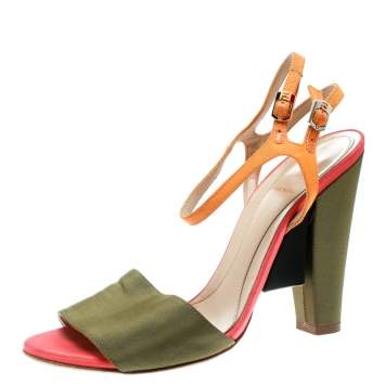 Pre Owned Fendi Multicolor Fabric Ankle Strap Block Heel Sandals Size 37
