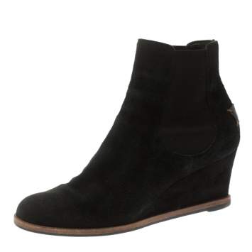 Pre Owned Fendi Black Suede Wedge Heel Ankle Boots Size 39