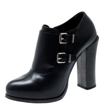 Pre Owned Fendi Indigo Blue Leather Ankle Booties Size 38