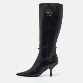Pre Owned Fendi Black Leather Pointed Toe Knee Length Boots Size 40