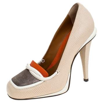 Pre Owned Fendi Multicolor Lizard Loafer Pumps Size 38.5