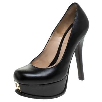Pre Owned Fendi Black Leather Fendista Platform Pumps Size 35